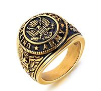 TYMONT Anillo De Sello De Águila Vikinga, Anillo De Sello De Águila Con Letras Vintage Para Hombre En Acero Inoxidable,Oro,12
