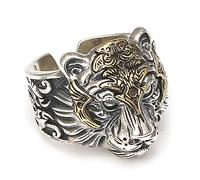 TYMONT Anillo De Tigre Dominante De Plata De Ley S925 Para Hombre, Anillo De Tigre Ajustable Con Apertura Retro Gótica,Plata,8