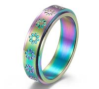 TYMONT Anillo Floral Personalizado Para Hombre Y Mujer, Anillo De Acero Inoxidable Para Propuestas Con Estilo,Multi colored,10
