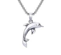 TYMONT Colgante Delfín De Estaño Puro, Collar Colgante Pareja De Estaño Puro Personalizado Para Hombre Y Mujer,Plata,Pendant + Chain 70cm