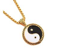 TYMONT Collar Con Colgante De Símbolo Yin Yang, Amuleto Con Símbolo Taoísta De Filosofía China, Collar Con Dije De Acero Inoxidable Para Yoga Tai Chi,Oro,50cm