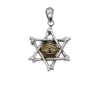 TYMONT Hombres S925 Plata Esterlina Ojo Del Diablo Hexagrama Colgante, Hueso Estructurado De Moda Y Versátil Collar Colgante De Plata Esterlina,Plata,Pendant + Chain 70cm