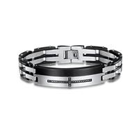 TYMONT Pulsera Circón Incrustaciones Cruzadas Fibra Carbono Acero Inoxidable Para Hombres, Pulsera Cruzada Eslabones Acero Titanio Cristiano, Regalo Punk Religioso