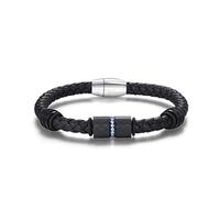 TYMONT Pulsera Circón Incrustaciones Fibra Carbono Decoración Tejido Cuero A La Moda, Pulsera De Bicicleta Punk Para Hombre,Negro,7.5"