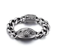 TYMONT Pulsera De Acero De Titanio Con Cadena Cubana Para Hombre, Pulsera De Cadena Con Bordillo De Circón Con Incrustaciones De Cruz Religiosa