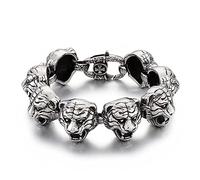 TYMONT Pulsera De Acero De Titanio Con Hebilla Cruzada De Cabeza De Tigre De Moda Dominante Para Hombre, Pulsera Gótica Retro Punk Con Cabeza De Tigre Para Motocicleta,Plata,22cm*2.2
