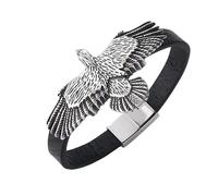 TYMONT Pulsera De Águila Para Hombre, Pulsera De Cuero De Águila Vikinga, Brazalete De Cóndor Americano, Joyería De Alas De Águila De Motocicleta Punk,Negro,22cm