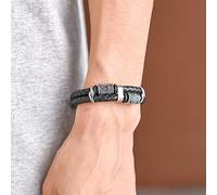 TYMONT Pulsera De Brújula De Acero De Titanio Trenzado De Cuero De Doble Capa Vikinga, Pulsera De Cordón De Cuero Trinity De Acero Inoxidable Para Hombres,Negro,19cm