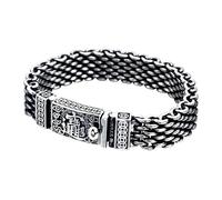 TYMONT Pulsera De Cadena Ancha Trenzada De Plata De Ley S925 Para Hombre, Pulsera De Cadena Ancha De Plata Tailandesa Vintage Lucky Fortune,Plata,22cm