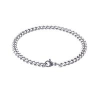 TYMONT Pulsera De Cadena Cubana De Acero Inoxidable Para Parejas, Pulsera Plana Gruesa De Cadena Roja Del Mismo Estilo, Accesorios De Motocicleta Punk,Silver women's,20.5CM