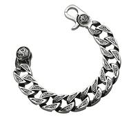 TYMONT Pulsera De Cadena Cubana Gruesa De Plata De Ley S925 Para Hombre, Pulsera De Plata Tailandesa Con Calavera Dominante Retro De Moda Gótica,Plata,21cm