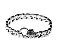 TYMONT Pulsera De Cadena Cubana Mantra Budista De Plata De Ley S925 Para Hombre, Pulsera De Plata Tailandesa Brillante Con Cadena De Tanque Vintage Budista Tibetano,Plata,22cm