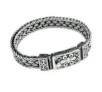 TYMONT Pulsera De Cadena De Trigo De Doble Capa Ancha De Plata De Ley S925 Vintage, Pulsera De Hebilla Generosa De Cadena Cubana De Plata De Ley Para Hombre,Plata,21cm