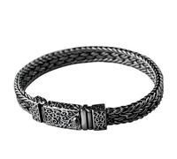 TYMONT Pulsera De Cadena De Trigo De Doble Capa Tejida De Plata Esterlina S925 Retro, Pulsera De Plata Esterlina Gruesa Dominante Con Personalidad De Los Hombres,Plata,22cm