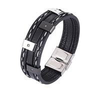 TYMONT Pulsera De Circón Con Incrustaciones De Cuero De Tres Filas Para Hombre, Pulsera De Cuero De Motocicleta Punk De Moda Pulsera De Accesorios De Acero Inoxidable,Marrón,6.49inches