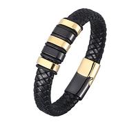 TYMONT Pulsera De Cordón De Cuero, Pulsera Trenzada De Cuero De Acero Inoxidable Para Hombres, Joyería De Hebilla Magnética De Cuero De Metal Hecha A Mano 7.28-8.07 ",Oro,18.5cm