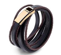 TYMONT Pulsera De Cordón De Cuero Trenzado De Cuero Simple, Pulsera De Cuero De Hip Hop Punk Más Vendida Para Hombres,Oro,18.5CM