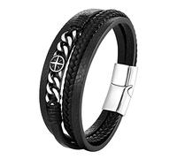 TYMONT Pulsera De Cuerda De Cuero Con Brújula De Acero Inoxidable Para Hombre, Pulsera Trenzada De Cuerda De Cuero Multicapa De Moda Vintage Punk Gótica,Negro,20cm