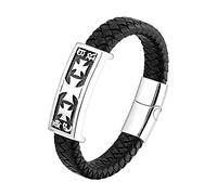 TYMONT Pulsera De Cuero Con Cruz Europea Y Americana, Pulsera De Cuerda De Cuero De Acero Inoxidable Con Cruz Templaria Para Hombre, Amuleto Religioso,Negro,19cm