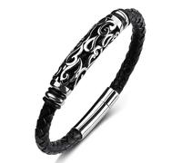 TYMONT Pulsera De Cuero Simple Trenzada Con Puño Redondo, Pulsera Trenzada De Cuero Para Hombre, Pulsera Con Hebilla Magnética De Acero Inoxidable,Negro,16.5cm