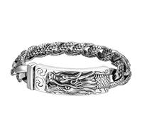 TYMONT Pulsera De Dragón Vintage De Plata De Ley S925 Para Hombre, Pulsera De Escala De Dragón De Cadena Cubana De Moda Gótica,Plata,18cm