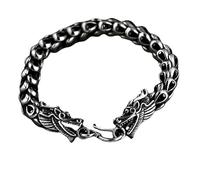 TYMONT Pulsera De Escamas De Dragón Con Cabeza De Dragón Doble De Plata Tailandesa S925, Pulsera Auspiciosa De Escamas De Dragón Oriental Para Hombres,Silver 4.5mm,19cm