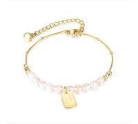 TYMONT Pulsera De Perlas De Agua Dulce Con Abalorio Cuadrado Versátil A La Moda Para Mujer, Regalo De Pulsera De Cumpleaños De Aniversario De Compromiso,Oro
