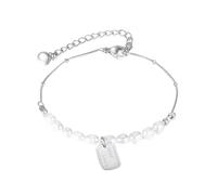 TYMONT Pulsera De Perlas De Agua Dulce Con Abalorio Cuadrado Versátil A La Moda Para Mujer, Regalo De Pulsera De Cumpleaños De Aniversario De Compromiso,Plata