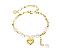 TYMONT Pulsera De Perlas De Agua Dulce Con Dije De Corazón A La Moda Para Mujer, Regalo De Cumpleaños De Aniversario De Compromiso,Oro