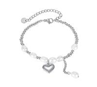 TYMONT Pulsera De Perlas De Agua Dulce Con Dije De Corazón A La Moda Para Mujer, Regalo De Cumpleaños De Aniversario De Compromiso,Plata