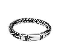 TYMONT Pulsera De Quilla Tejida A Mano Pura De Plata S925, Pulsera De Plata Tailandesa Con Espiga De Trigo Grueso Para Hombres, Pulsera De Hebilla Generosa De Cadena Cubana,Plata,19cm