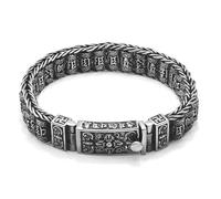 TYMONT Pulsera De Rueda De Mantra De Seis Palabras De Plata S925 Para Hombre, Pulsera De Cuentas De Buena Suerte De Mandala De Seis Palabras Budista De Plata Tailandesa Vintage,Plata,19cm