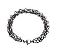 TYMONT Pulsera Gruesa De Cadena Cubana, Pulsera De Cadena Desnuda OT De Acero De Titanio Para Hombres, Accesorios Street Trend Hip Hop,Plata,22.6cm