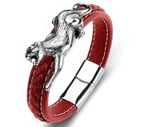 TYMONT Pulsera Hebilla Magnética Leopardo Animal Gótico, Cuerda Trenzada Cuero Para Hombre Pulsera Punk Estampado Leopardo Acero Inoxidable Decorado,Silver d,18.5CM