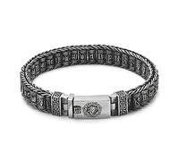TYMONT Pulsera Mantra De Seis Caracteres De Plata 925 Para Hombre, Pulsera De Mandala De Seis Caracteres Tejida A Mano Budista De Plata Tailandesa Vintage,Plata,21cm