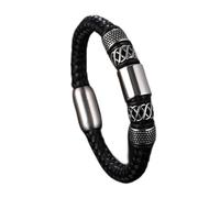 TYMONT Pulsera Redonda Trenzada De Cuero Europeo Y Americano, Pulsera De Hebilla Magnética De Cuero Trenzado Para Hombre, Accesorios De Motocicleta Punk,Negro,19.5cm