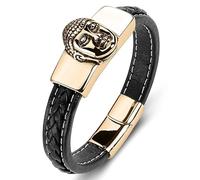 TYMONT Pulsera Sutura Trenzada Cuero Para Hombre, Pulsera Cabeza Buda, Pulsera Cuero Gama Alta Encanto Exagerado Personalidad Creencia Budista,Negro,20.5cm