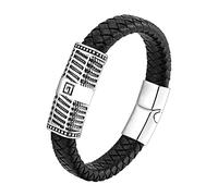 TYMONT Pulsera Trenzada De Cuerda De Cuero De Moda Vintage Gótica, Pulsera De Cuerda De Cuero Con Letras Fundidas De Acero Inoxidable Para Hombres,Negro,21cm