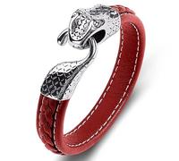 TYMONT Pulsera Trenzada De Cuero Con Hebilla De Serpiente De Acero Inoxidable Para Hombre, Pulsera De Cuerda De Cuero De Motocicleta Punk De Moda Europea Y Americana,Rojo,16.5cm
