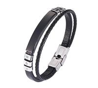 TYMONT Pulsera Trenzada De Cuero Multicapa Gótica, Pulsera De Hebilla De Seguridad De Cuero De Circón Con Incrustaciones Para Hombre, Regalo De Joyería Punk Hip Hop,Negro,8.07 inches