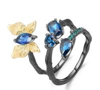 TYMONT S925 Anillo De Plata De Ley De Diamante Azul De Las Mujeres, La Moda Simple Anillo De Plata De Ley,Plata,8