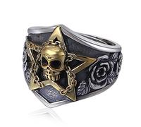 TYMONT S925 Anillo De Plata De Ley De Los Hombres Cráneo Con Pentagrama Rosa Apertura Anillo De Plata De Ley,Plata,10
