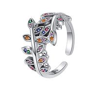 TYMONT S925 Anillo De Plata De Ley Flor Y Hoja Con Diamantes, Anillo De Plata De Ley Moda Vintage,Plata,9