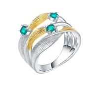 TYMONT S925 Anillo De Plata De Ley Y Esmeralda, Anillo De Plata De Ley Calado De Moda Para Mujer,Plata,9