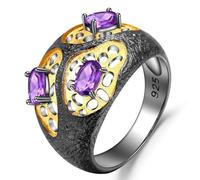 TYMONT S925 Plata Amatista Calado Anillo De Las Mujeres, Elegante Piedra Preciosa Anillo De Plata De Ley,Plata,10