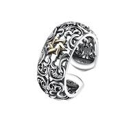 TYMONT S925 Plata Esterlina Anillo De Los Hombres, Personalizado Vintage Hexagrama Hueco Vid Flor Anillo Abierto,Plata,13