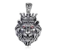 TYMONT S925 Plata Esterlina Dominante Corona Cabeza De León Colgante, Europa Y Los Estados Unidos De Los Hombres Cabeza De León Circón Collar Colgante,Plata,Single Pendant