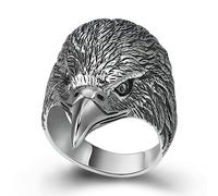 TYMONT S925 Plata Esterlina Moda Vintage Anillo De Los Hombres, Popular Personalizada Cabeza De Águila Anillo De Plata Esterlina,Plata,9
