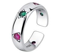 TYMONT S925 Plata Esterlina Y Esmeralda Rosa Anillo De Las Mujeres, La Moda Punk Anillo De Plata Esterlina,Plata,11