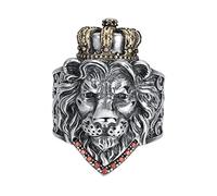 TYMONT S925 Sterling Silver Atmospheric Personalised Crown Lion Ring, Anillo Abierto Para Hombre Dominante,Plata,Adjustable